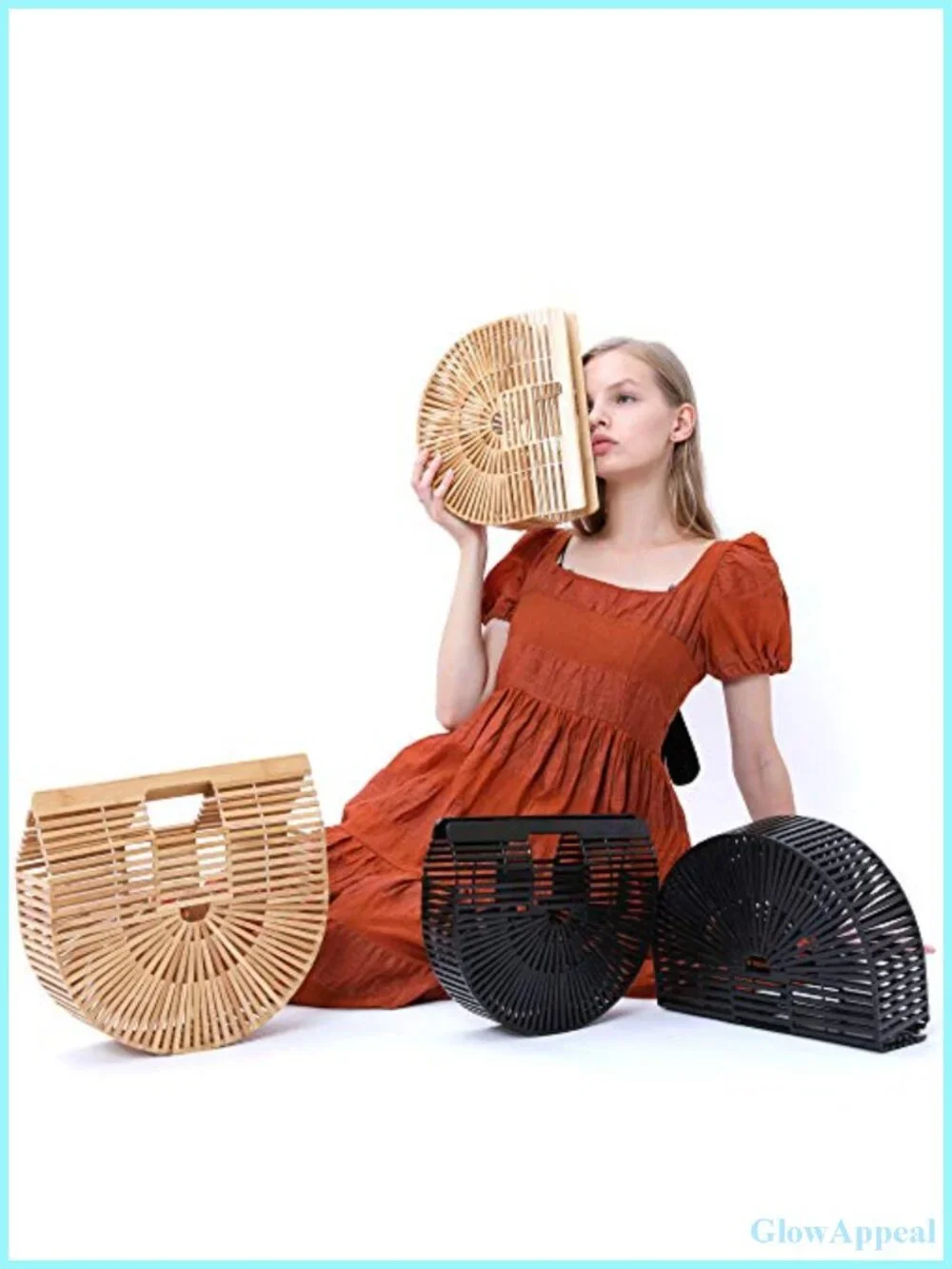 Handmade Bamboo Tote Bag Beach Straw Purse Natural Summer